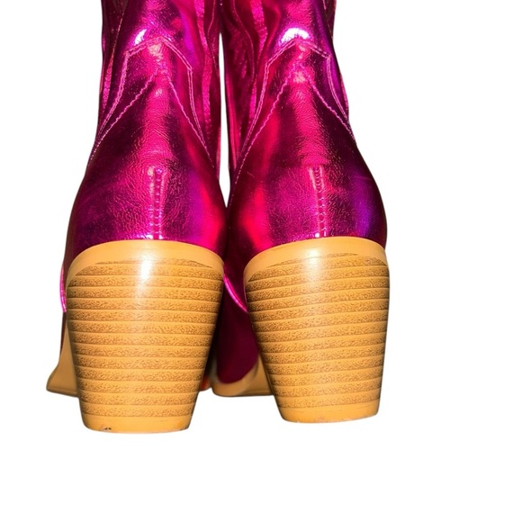 Metallic Pink Mid Calf Cowgirl Boots Embroidery Western Pull on Pointy Toe 7.5 - Picture 5 of 5